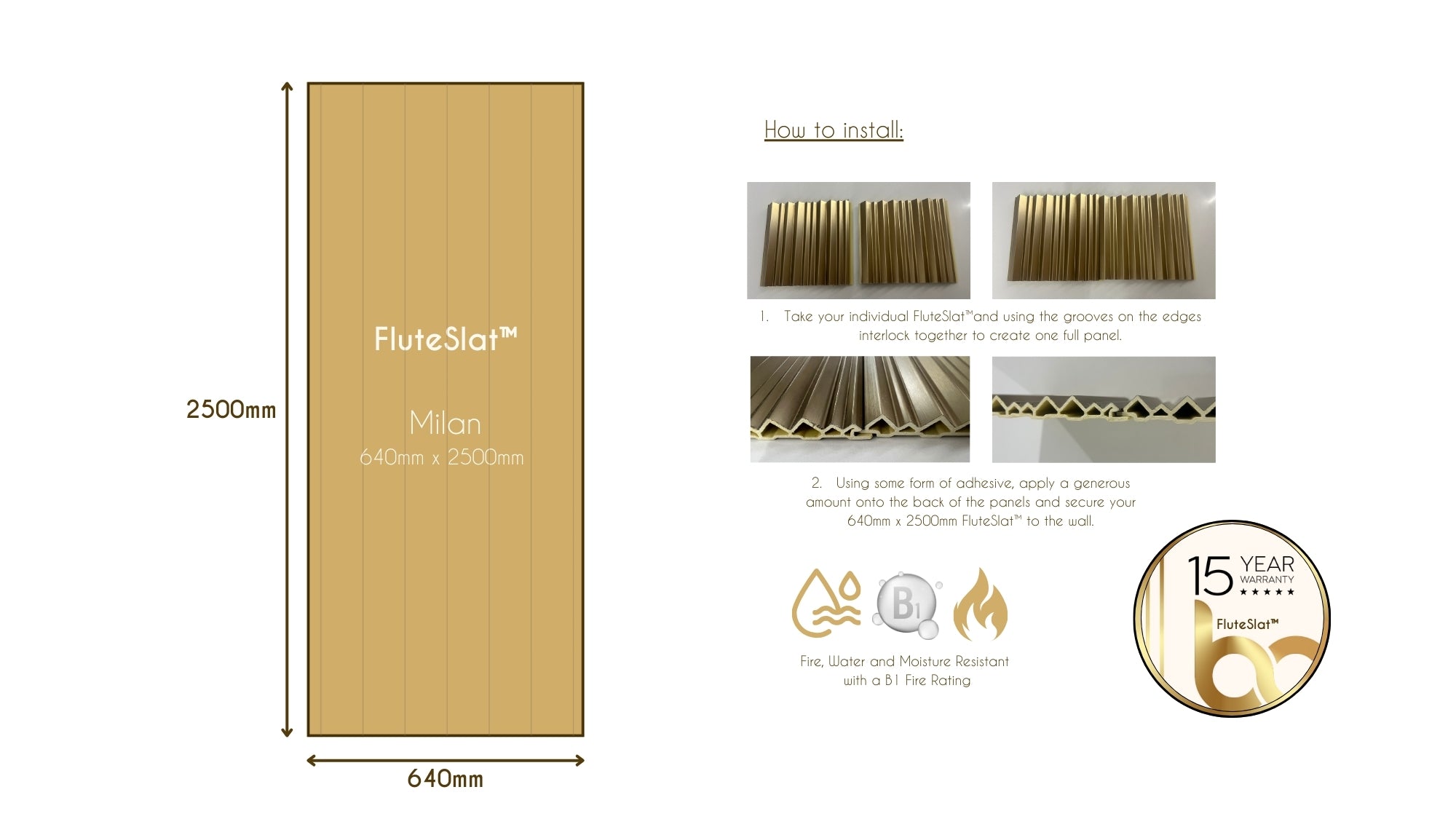 FluteSlat™ Milan Brushed Gold Wall Panel