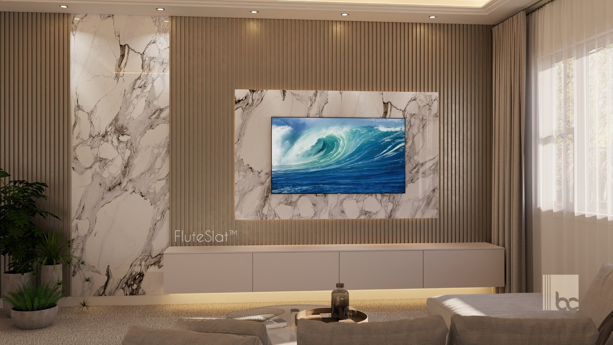 FluteSlat™ New York Rose Stone Wall Panel