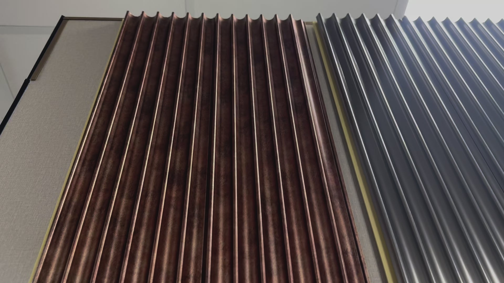 Load video: FluteSlat™ London Copper Stone Wall Panel - 51003