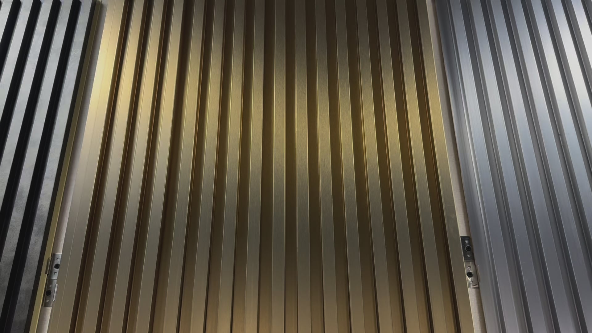Load video: FluteSlat™ New York Brushed Gold Wall Panel - 705