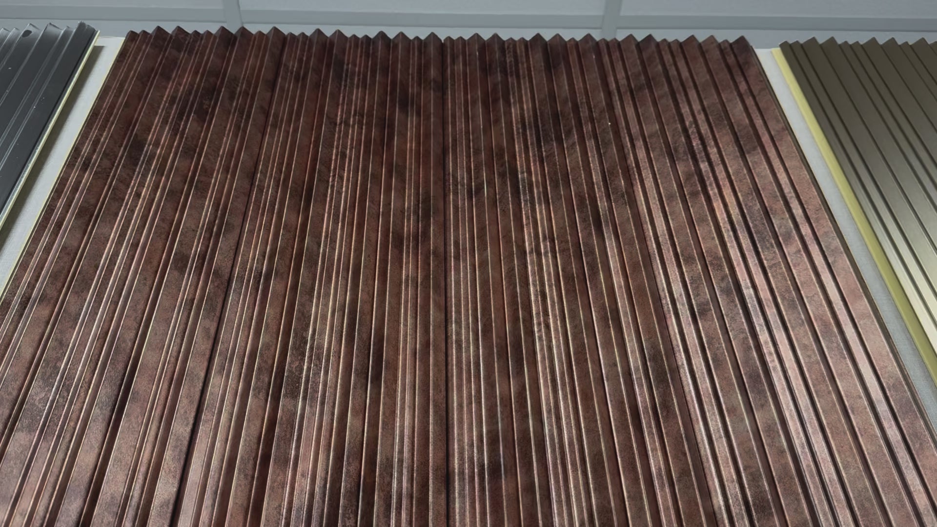 Load video: FluteSlat™ Milan Copper Stone Wall Panel - 51003