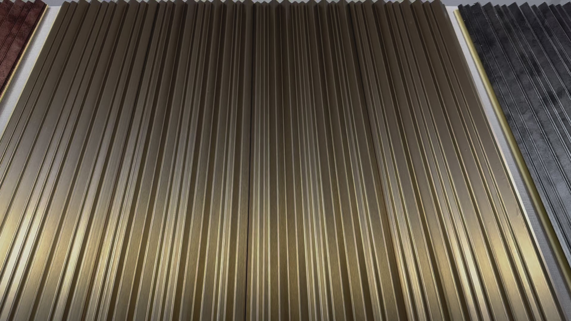 Load video: FluteSlat™ Milan Brushed Gold Wall Panel - 705